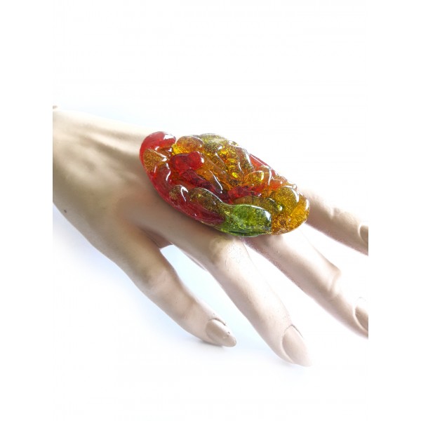 Colorful Oversized Ring, Red Orange Green